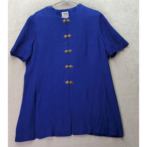 R&M Richards Blouse Top Women's Size 16 Blue Rayon Short Sleeve Hook & Eye Front